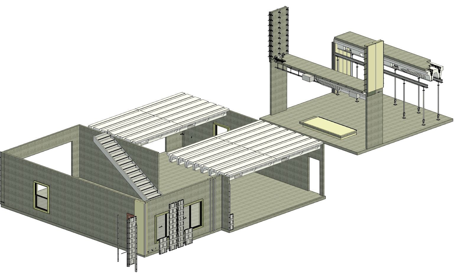 Climate-Wall house model beside its casting station