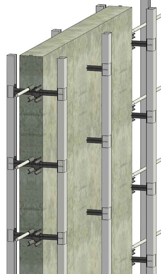 Tilt-wall assembly — ties through the panel, studs threaded both sides